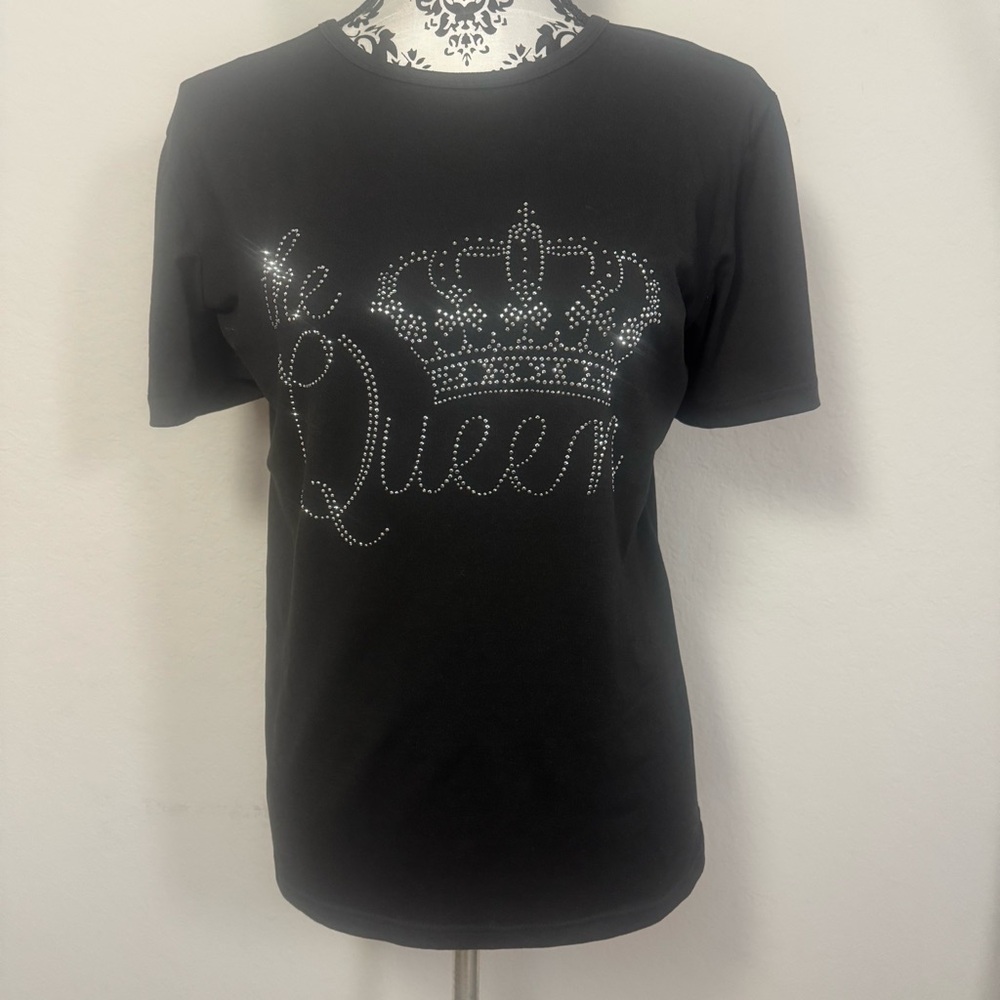 Shein Women's Bling Tee Rhinestones Black T-shirt The Queen Size 1XL